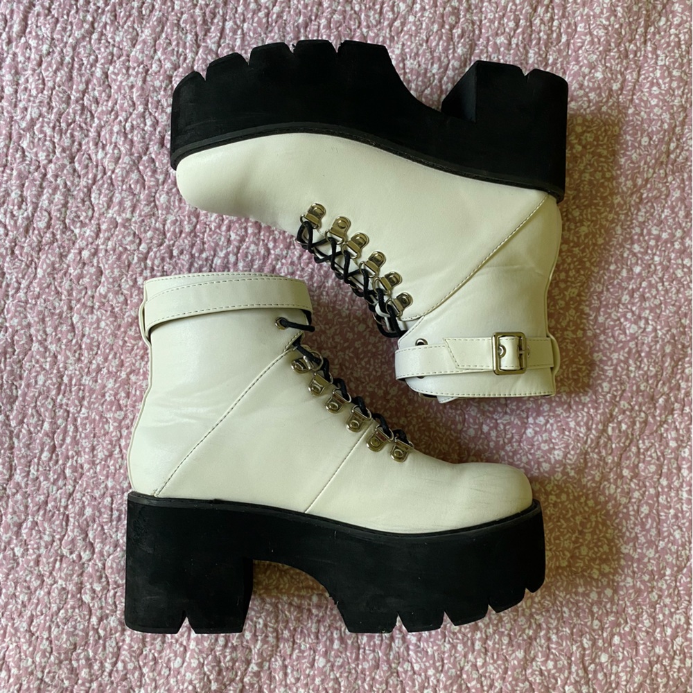 white leather platform boots